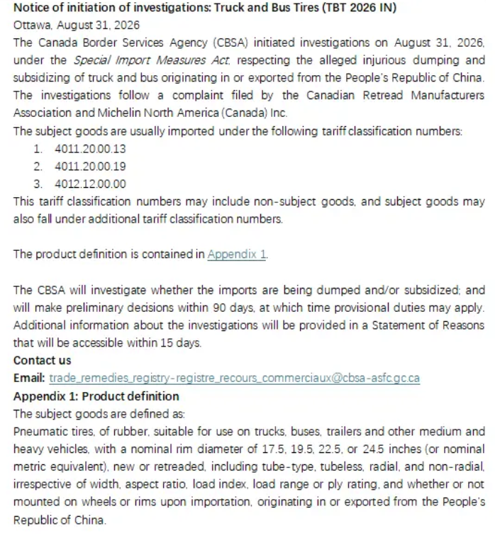 Canada’s Tyre Anti Dumping Investigation into Chinese Truck and Bus Tires: What Overseas Buyers Need to Know